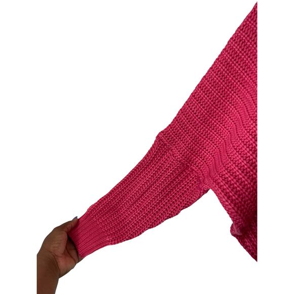 Elan Fuchsia Pink Casual Cable Knit V-Neck Relaxed Knitted Sweater One Size - Picture 5 of 11
